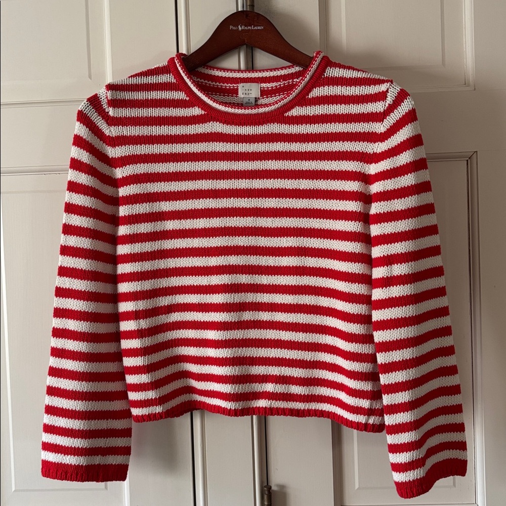 EUC A New Day Red and White Striped Rollneck Cotton Sweater